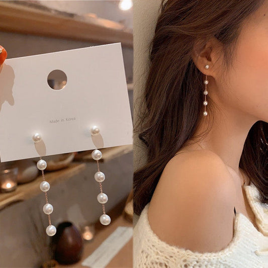 2025 Trend Simulation Pearl Long Earrings Female Moon Star Flower Rhinestone Wedding Pendant Earrings Fashion Korean Jewelry Earrings