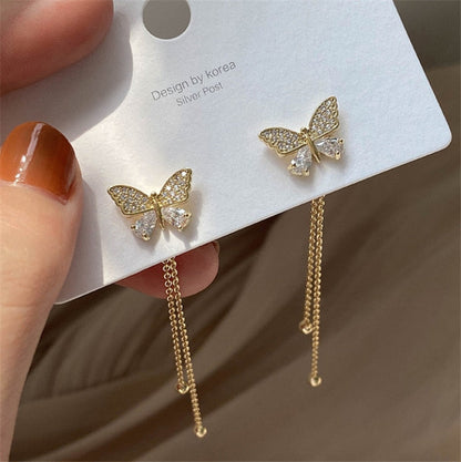 2025 Trend Simulation Pearl Long Earrings Female Moon Star Flower Rhinestone Wedding Pendant Earrings Fashion Korean Jewelry Earrings