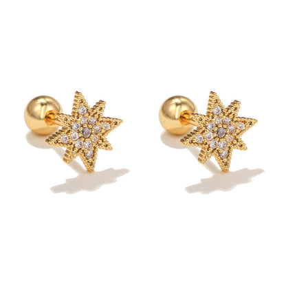 2025 New Design Stainless Steel Cubic Zirconia Chain Hoop Earring For Women Star Moon Pendant Cartilage Earring Piercing Jewelry