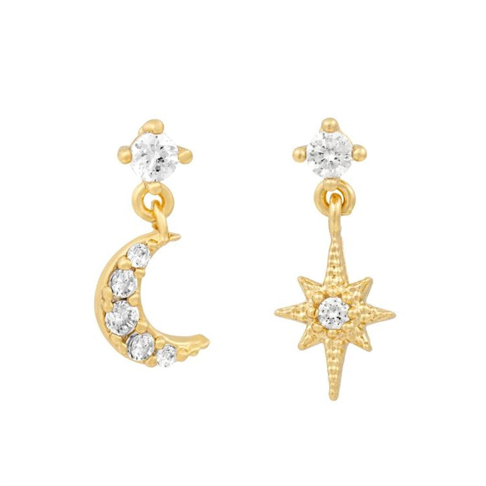 2025 New Design Stainless Steel Cubic Zirconia Chain Hoop Earring For Women Star Moon Pendant Cartilage Earring Piercing Jewelry