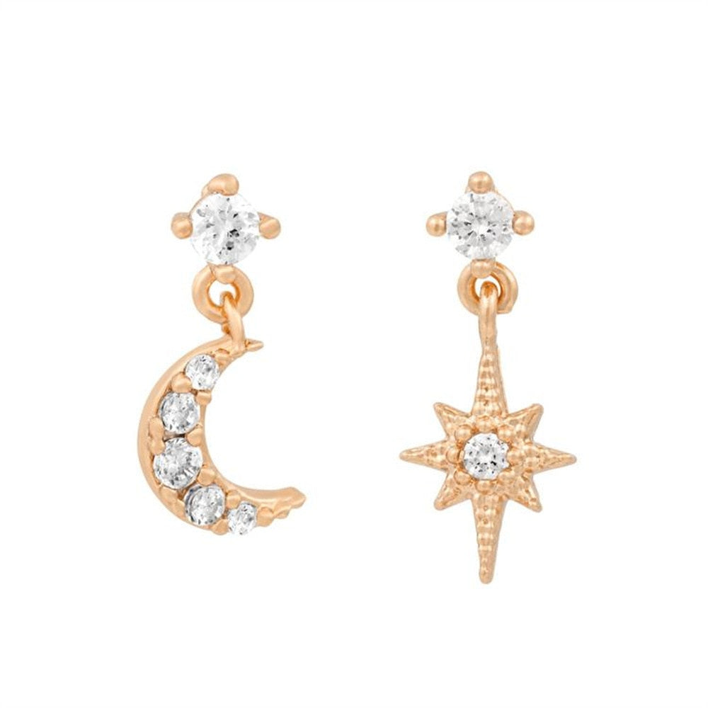 2025 New Design Stainless Steel Cubic Zirconia Chain Hoop Earring For Women Star Moon Pendant Cartilage Earring Piercing Jewelry