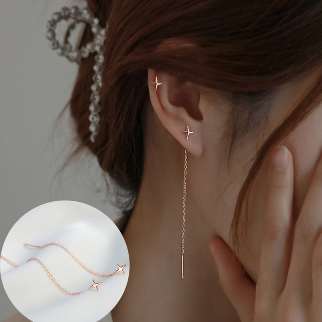 2025 Trend Simulation Pearl Long Earrings Female Moon Star Flower Rhinestone Wedding Pendant Earrings Fashion Korean Jewelry Earrings