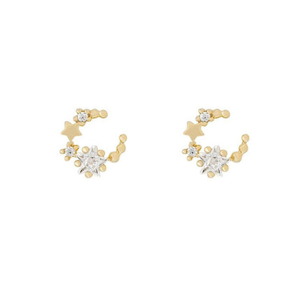 2025 New Design Stainless Steel Cubic Zirconia Chain Hoop Earring For Women Star Moon Pendant Cartilage Earring Piercing Jewelry