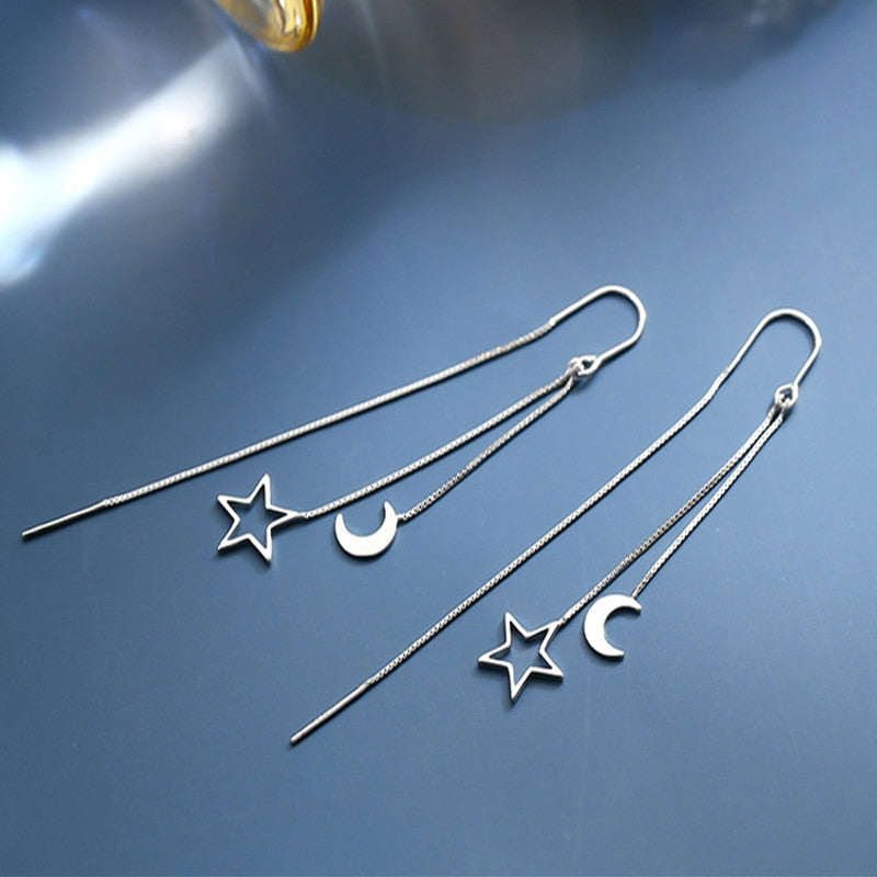 2025 Trend Simulation Pearl Long Earrings Female Moon Star Flower Rhinestone Wedding Pendant Earrings Fashion Korean Jewelry Earrings