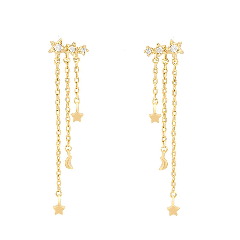 2025 New Design Stainless Steel Cubic Zirconia Chain Hoop Earring For Women Star Moon Pendant Cartilage Earring Piercing Jewelry