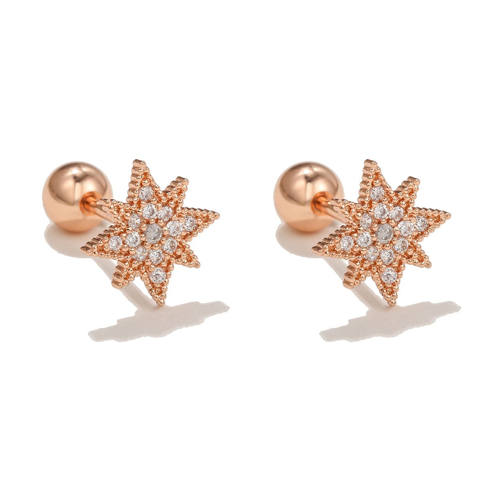 2025 New Design Stainless Steel Cubic Zirconia Chain Hoop Earring For Women Star Moon Pendant Cartilage Earring Piercing Jewelry