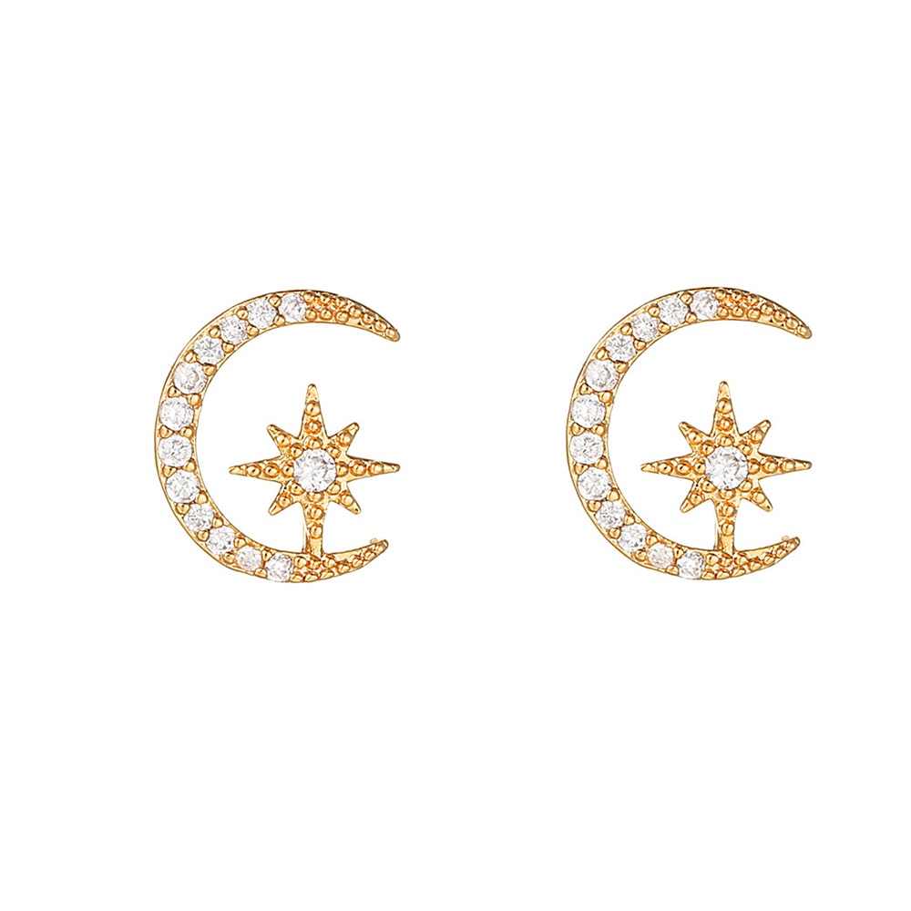 2025 New Design Stainless Steel Cubic Zirconia Chain Hoop Earring For Women Star Moon Pendant Cartilage Earring Piercing Jewelry